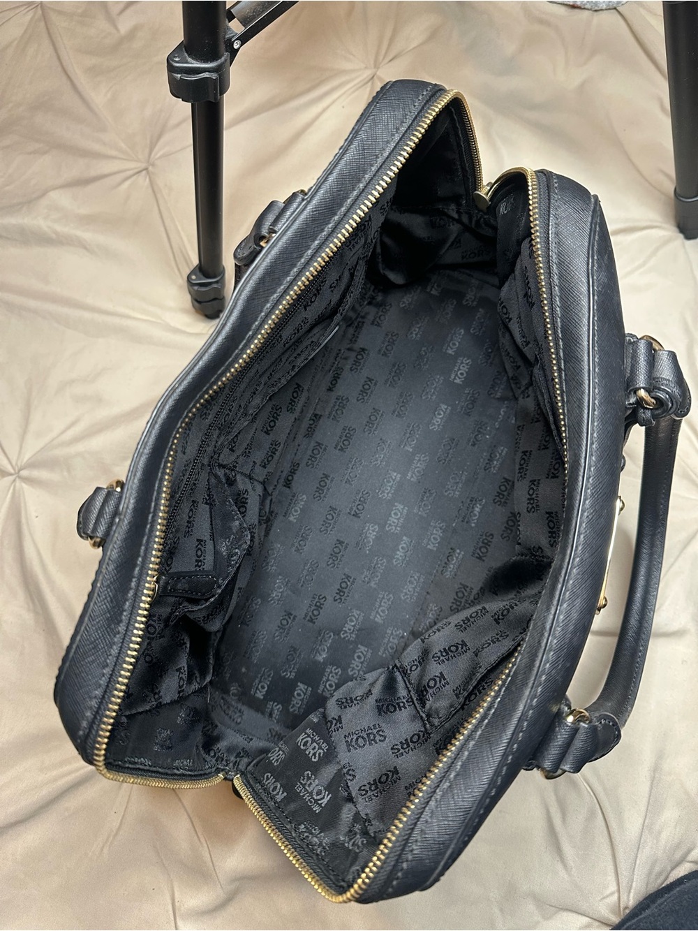 Michael Kors Black Leather Saffiano Satchel with Gold Hardware - Picture 3 of 3